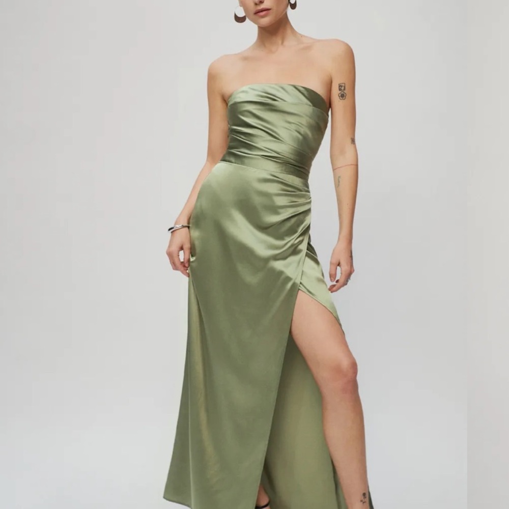 Reformation Green Silk Strapless Dress